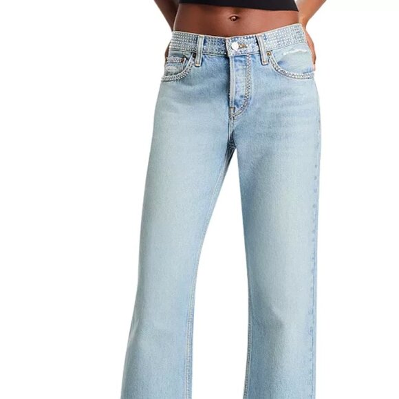 Re/Done Easy Rhinestone Straight Crop Jeans in Diamond Tide 26 $395 - Picture 2 of 8
